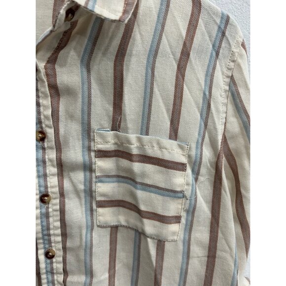 Love Notes Womens Sz Large Striped Button-Down Cropped Shirt Beige Blue Brown - Picture 4 of 10